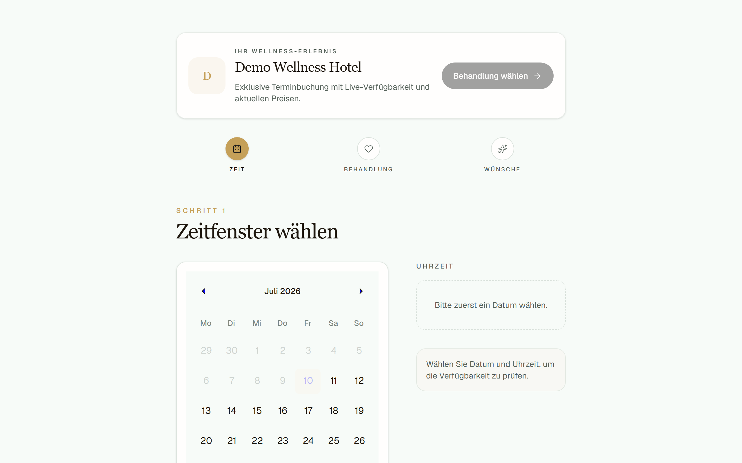 Öffentliche Buchungsseite in Mandantenfarben