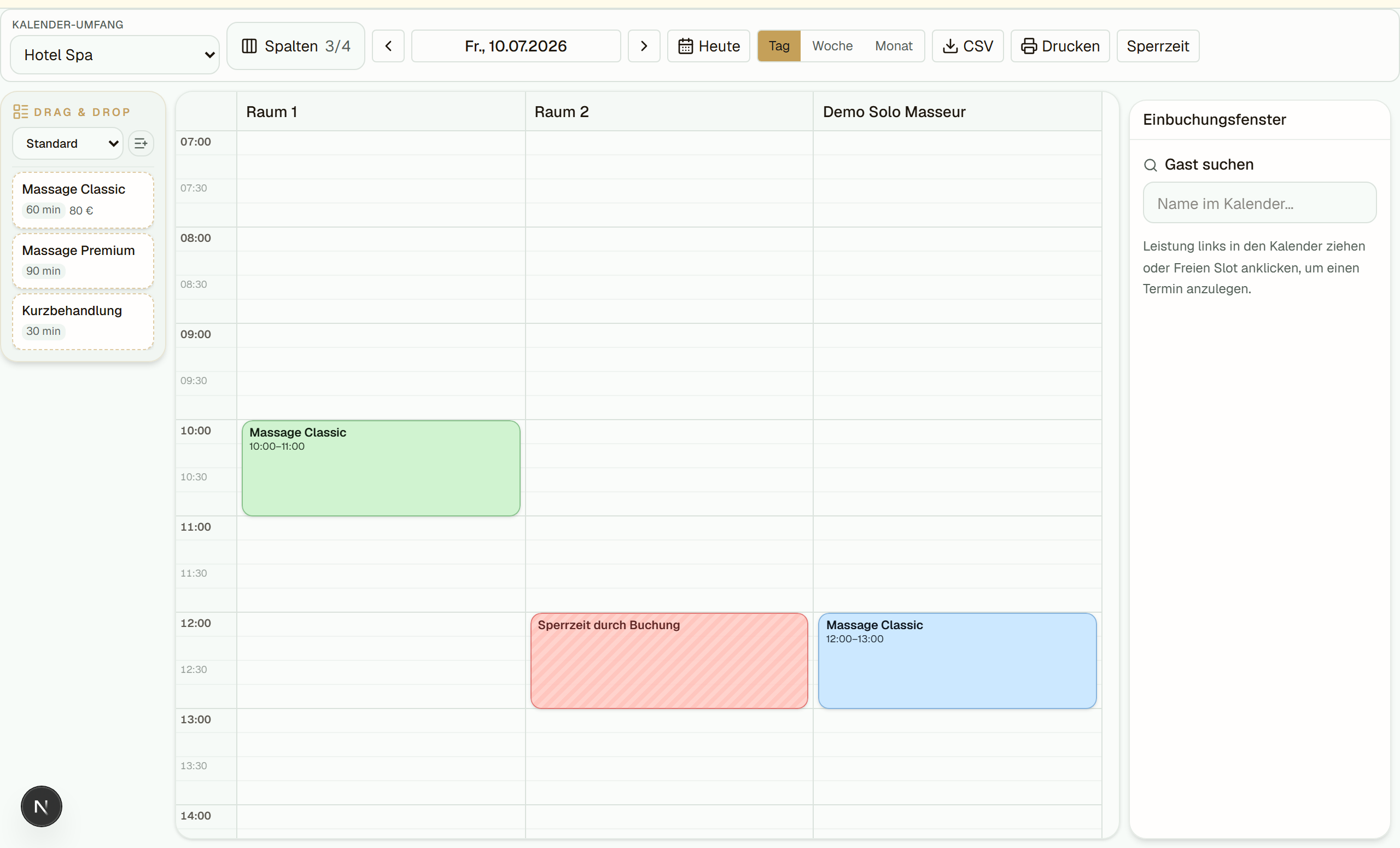 Orgagram Kalender — Wochenansicht mit Ressourcen-Spalten
